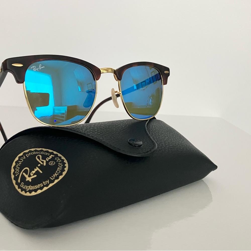 Rayban Clubmaster Matte Havana & Gold, Blue Mirror Flash Lense, RB3016 1145/17